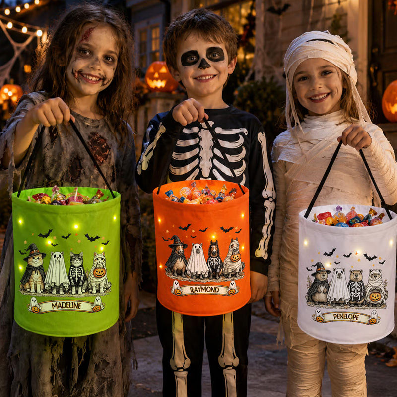 Personalized Halloween Theme Animal LED Light Bucket Bag with Name Trick or Treat Activity Halloween Party Gift for Kids