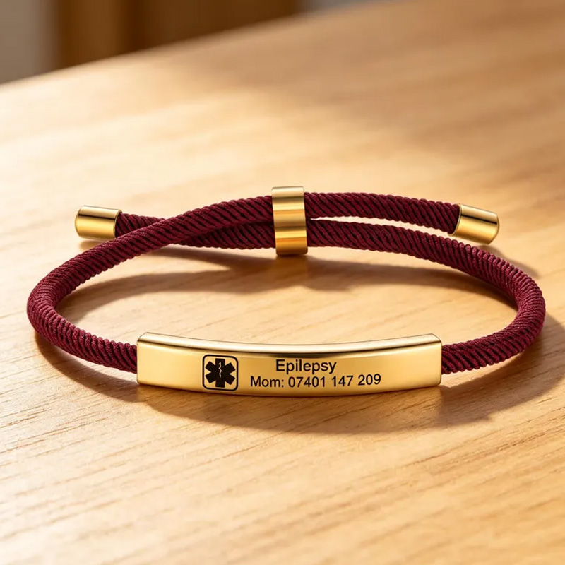 Personalized Medical Alert Bracelet Custom Engraved Name Allergy Condition Emergency ID Adjustable Rope Band