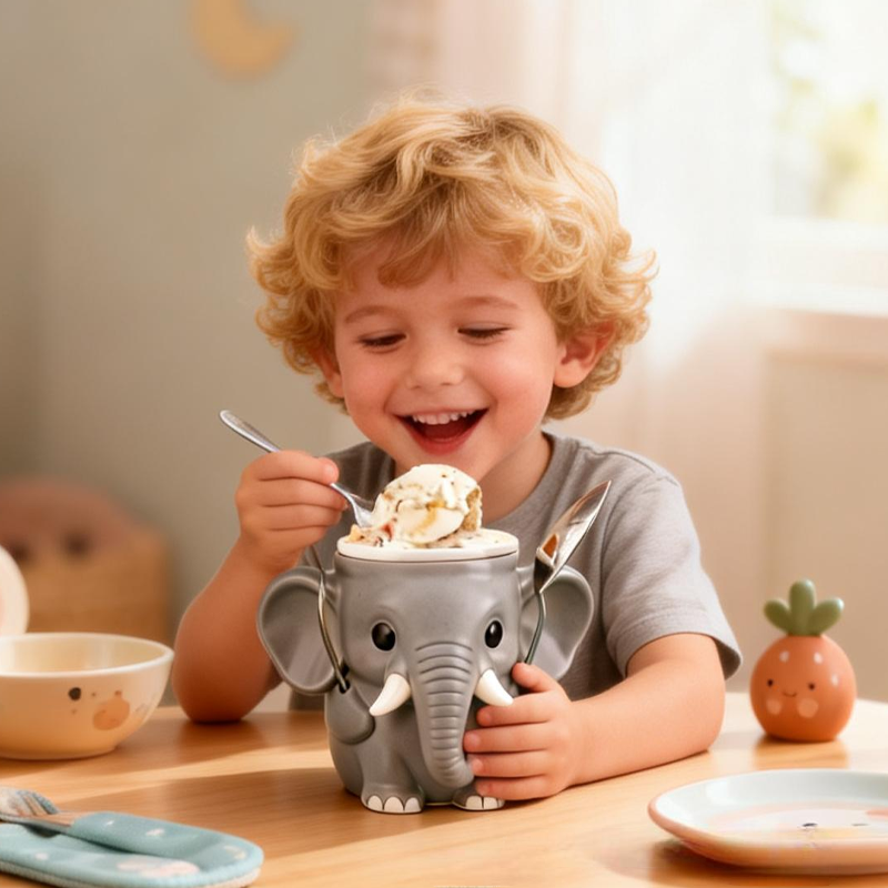 Cute Elephant Ice Cream Pint Holder 3D Printed with 2 Spoon Slots Cozy Birthday Gifts for Kids