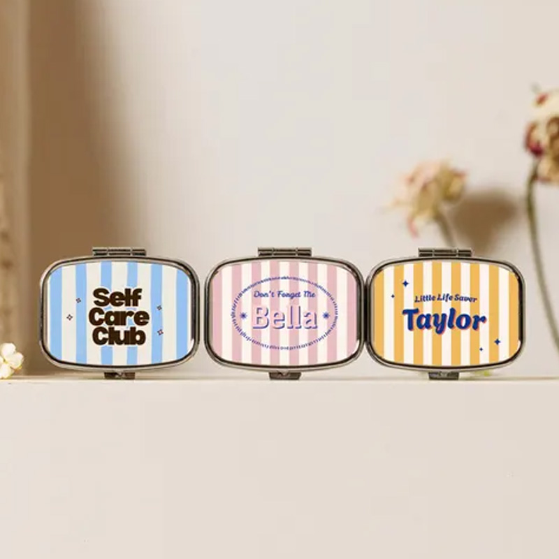 Personalized Colorful Striped Pill Box Cute Mini Medicine Case Portable Pocket Organizer Custom Name Travel Gift