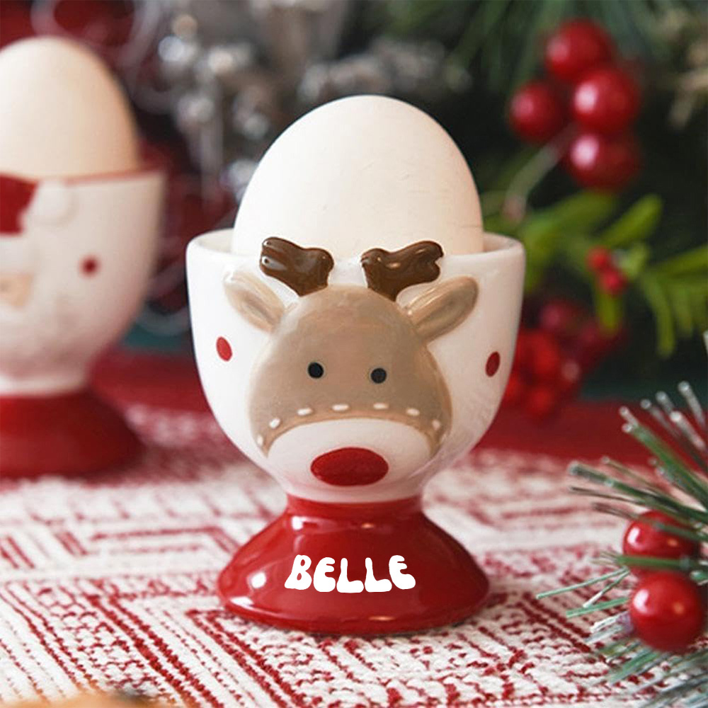 Personalized Christmas Egg Holder Wood Decor Custom Name Santa And Reindeer Breakfast Table Ornament Gift For Kids