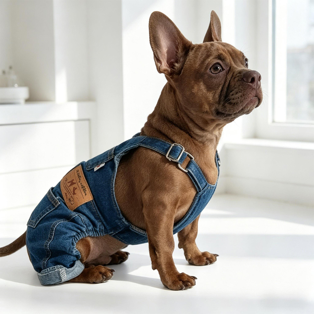  Dog Denim Overalls Jeans Outfit Adjustable Pet Clothes Cute Puppy Apparel Gift