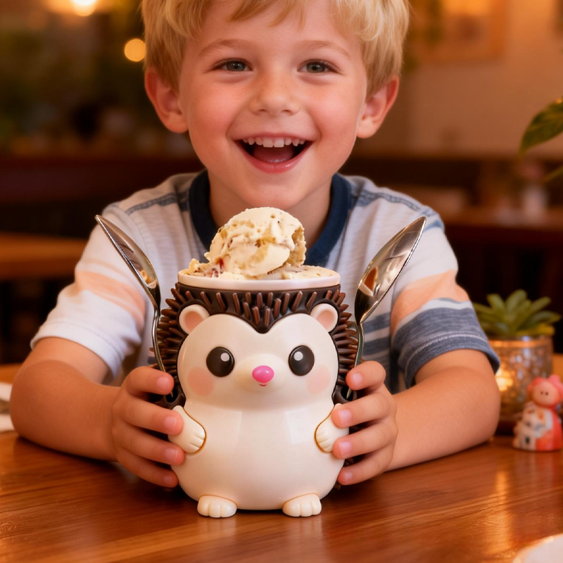 Cute Hedgehog Ice Cream Pint Holder 3D Printed with 2 Spoon Slots Cozy Birthday Gifts for Kids