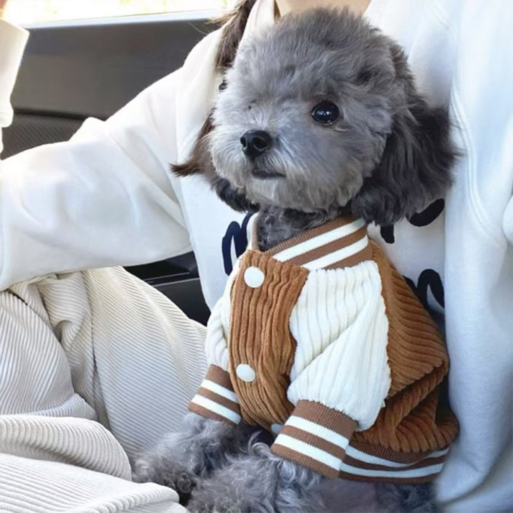 Personalized Dog Varsity Jacket Corduroy Custom Name Pet Sweater Cozy Puppy Coat Fall Winter Apparel Gift