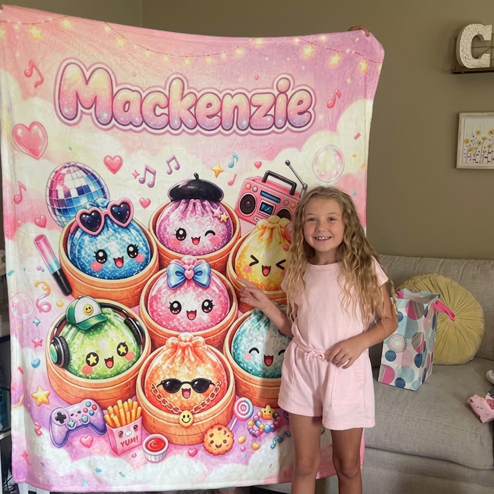 Personalized Kawaii Dumpling Squad Kids Blanket Cute Food Cartoon Throw For Girls Boys Bedroom Sofa Decor