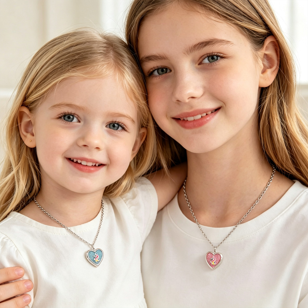 Personalized Rainbow Horse Heart Locket Necklace Cute Magic Themed Jewelry For Girls Keepsake Photo Pendant Gift Fairy Design