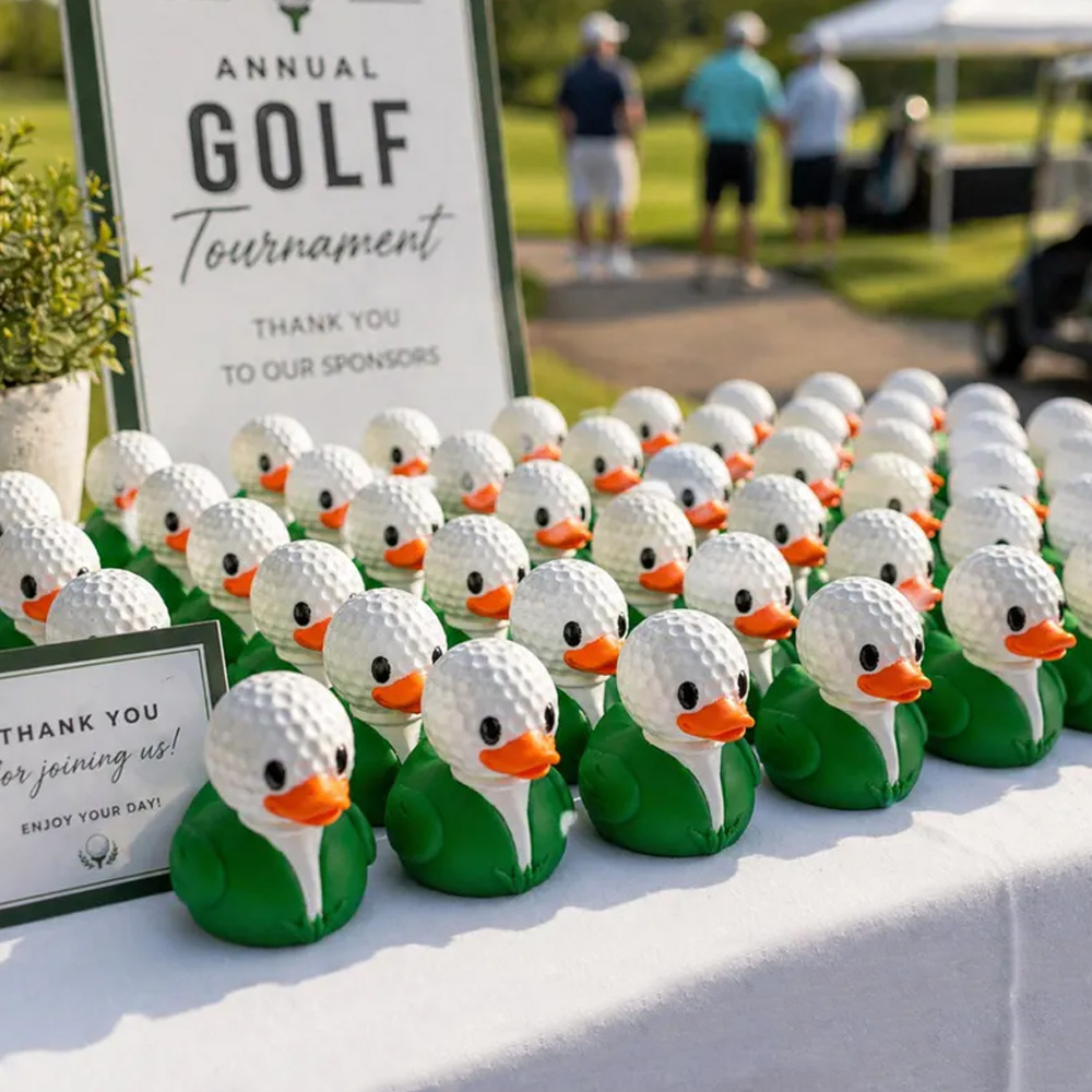 Personalized Golf Ball Duck Figurine Funny Golfer Rubber Duck With Green Jacket Cute Desk Ornament Novelty Bathroom Decor Gift For Golf Lovers