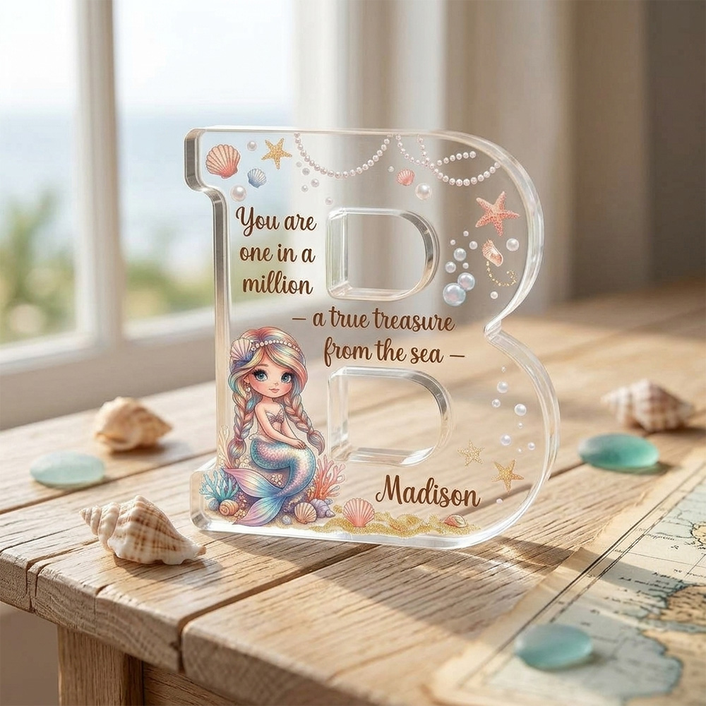 Personalized Mermaid Initial Acrylic Plaque You Are One In A Million True Treasure From The Sea Cute Ocean Baby Girl Gift Nursery Decor