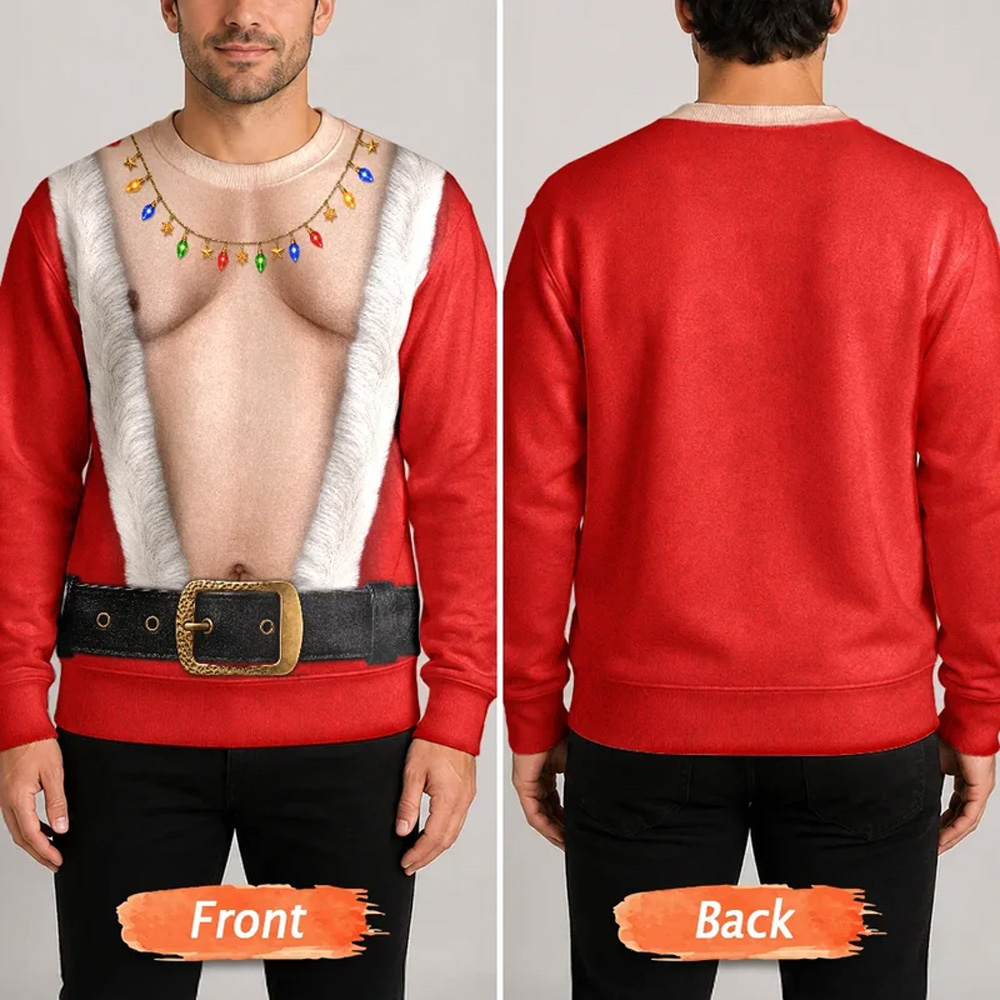 Personalized Unisex Ugly Sweater Funny Santa Abs Belly Body For Husband Dad Grandpa