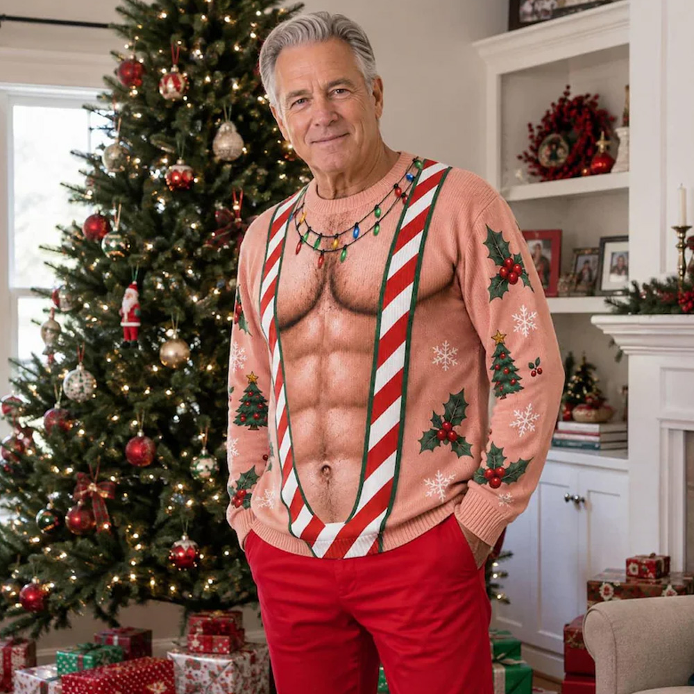 Personalized Christmas Muscular Long Sleeve Shirt Funny Holiday Muscle Print Top Ugly Sweater Style Gift For Men Family Party Ugly Sweater