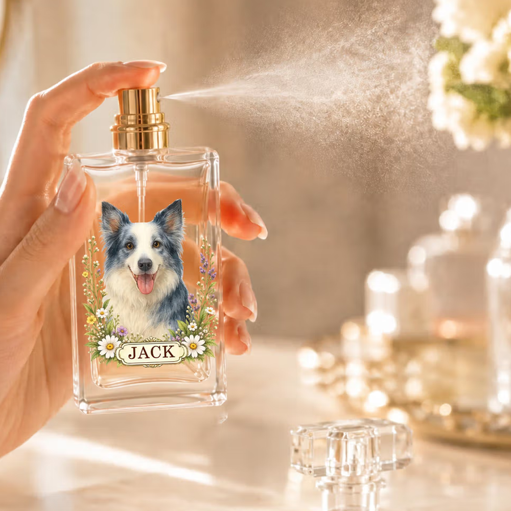 Personalized Floral Pet Photo Durable Glass Perfume Bottle with Name Birthday Gift for Dog Cat Pet Owners Lovers