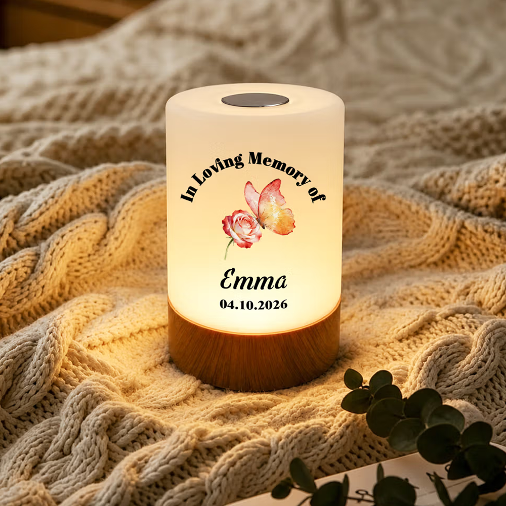 Personalized Watercolor Pigeon Butterfly Floral Dimmable Touch Control Night Light with Name and Title Memorial Sympathy Gift for Family Friends
