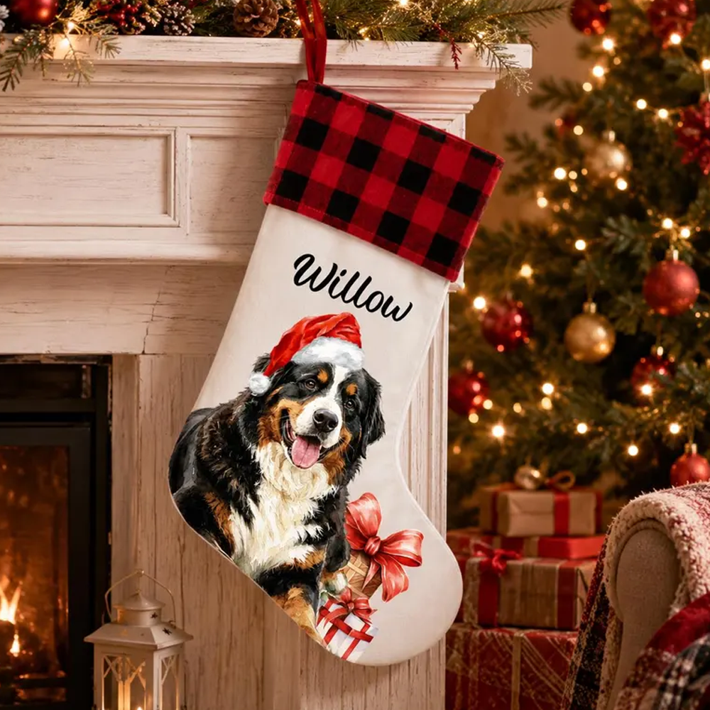 Personalized Pet Christmas Stockings Custom Pet Name Santa Hat Stockings For Dogs Puppy Lovers Family Fireplace Mantel Holiday Decor Xmas Gift