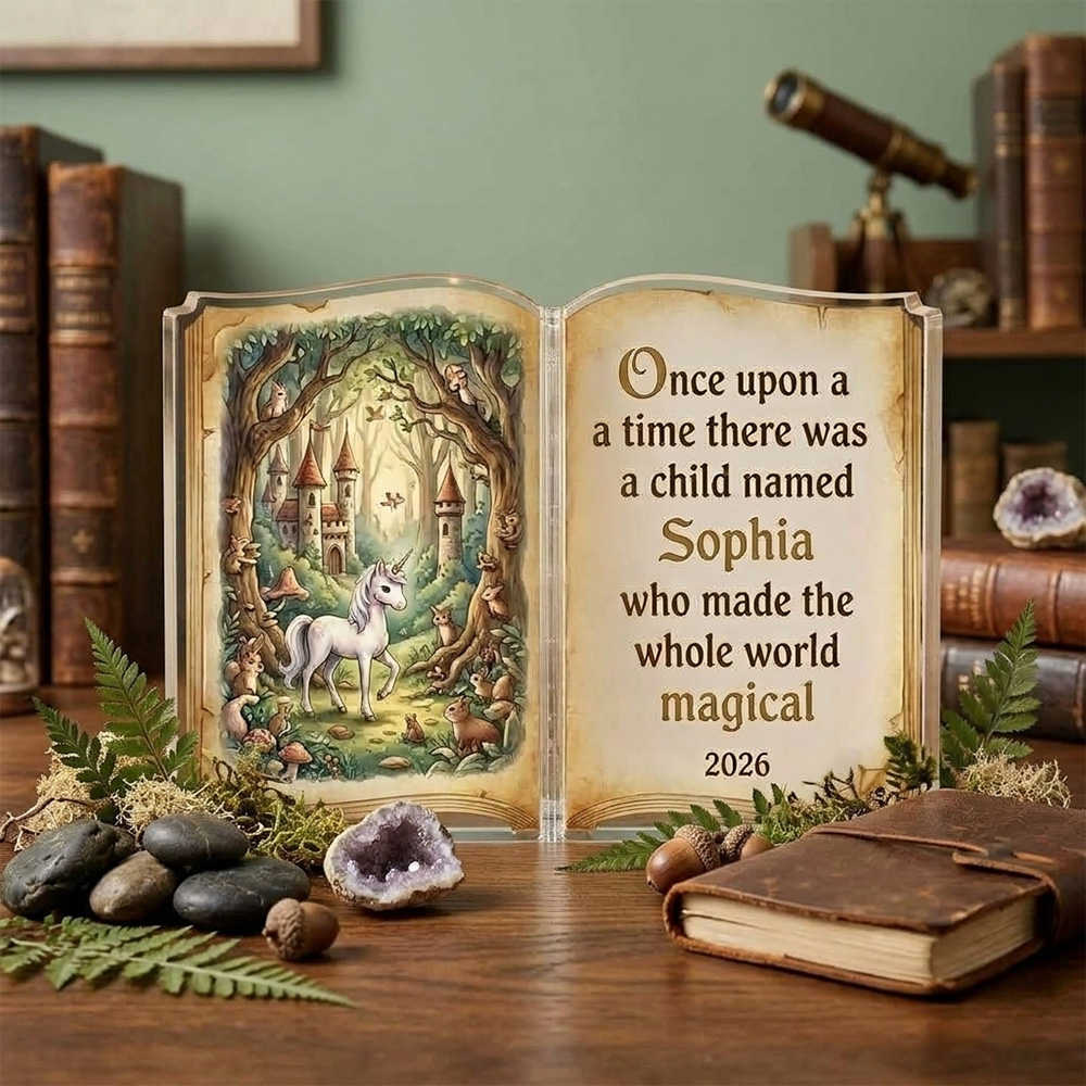 Personalized Fairy Tale Book Acrylic Plaque Custom Child Name Once Upon A Time Story Gift For Kids Bedroom Nursery Decor Magical Keepsake