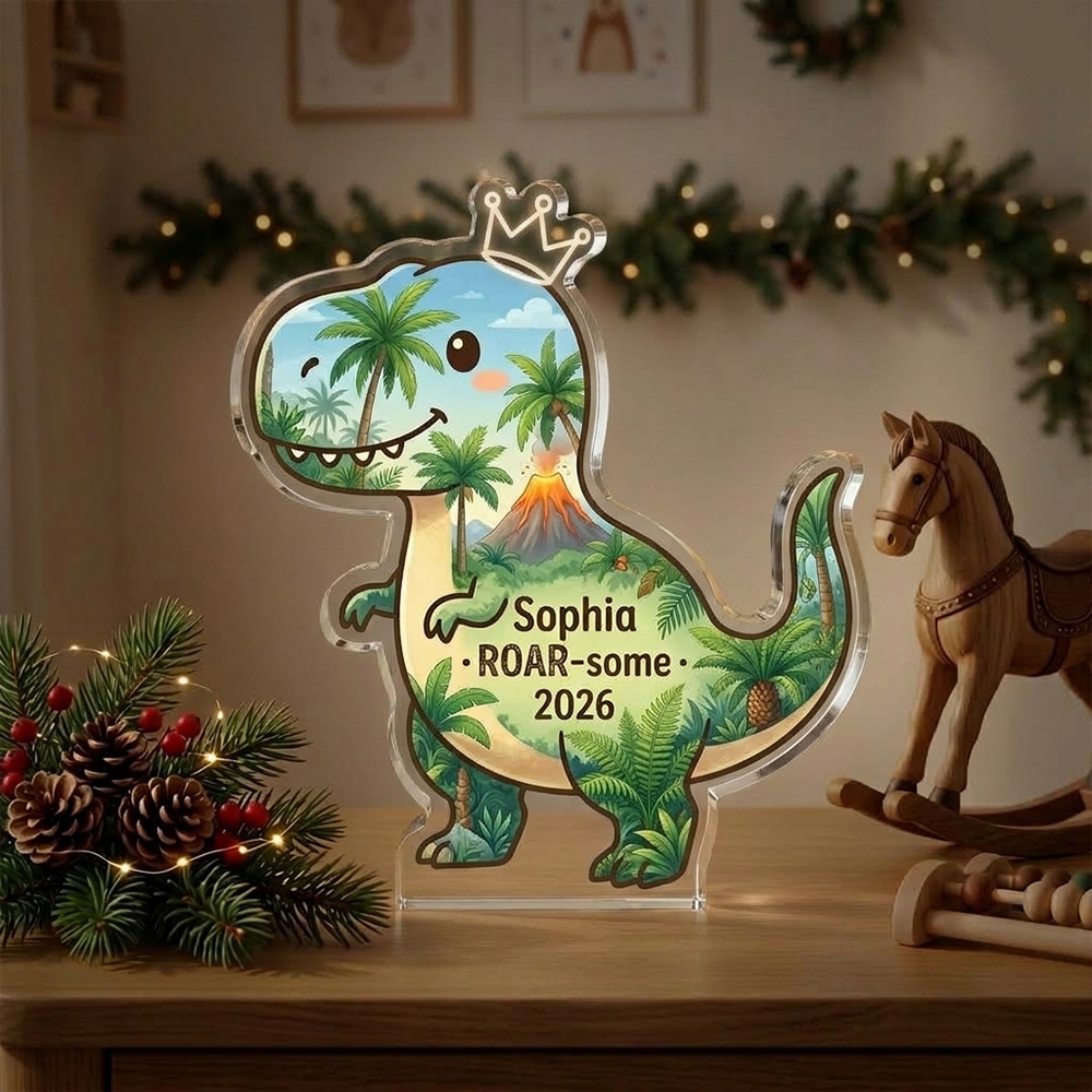 Personalized Dinosaur Acrylic Plaque Custom Name Roar Quote Kids Room Decor Cute Green Dino Gift For Boys Girls Nursery Birthday Keepsake