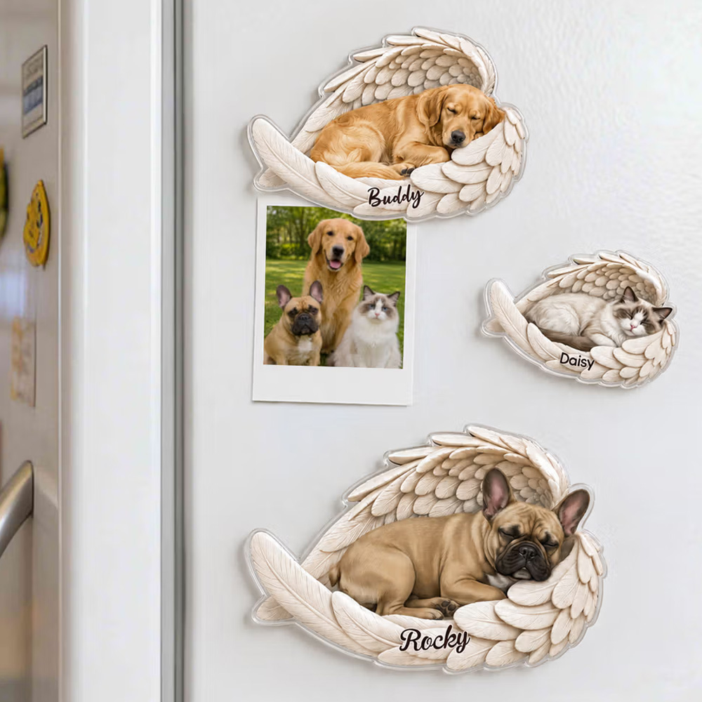 Personalized Pet Photo Wing Shape Fridge Magnet with Name Home Decoration Daily Use Birthday Memorial Sympathy Gift for Pet Lovers Pet Owners