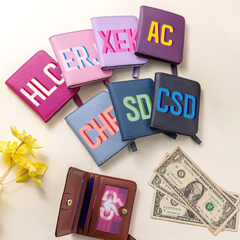 Personalized Shadow Name Leather Compact Bifold Pocket Wallet with Name Birthday Anniversary Gift for Women Girls