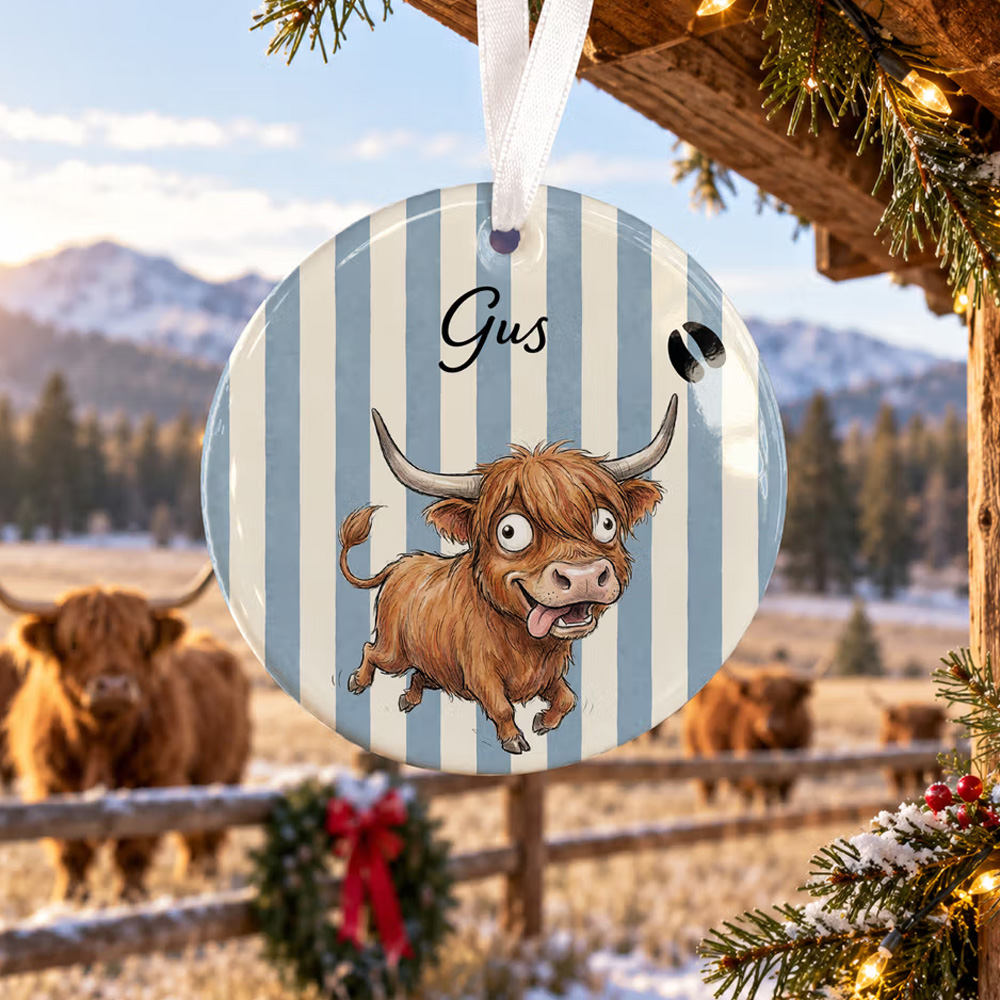 Personalized Multicolor Watercolor Style Quirky Animal Photo Ceramic Ornament with Name Christmas Gift for Family Friends Pet Owners