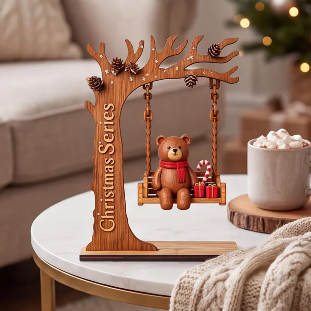Wooden Santa Swing Shelf Ornament Cute Reindeer Gift Desk Christmas Series Holiday Decor Figurine