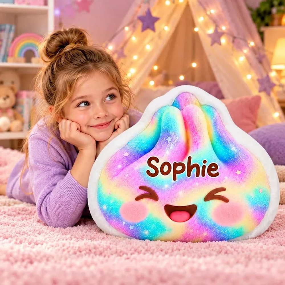 Personalized Rainbow Dumpling Pillow Custom Name Cute Smiling Face Soft Squishy Cuddle Cushion For Kids Bedroom