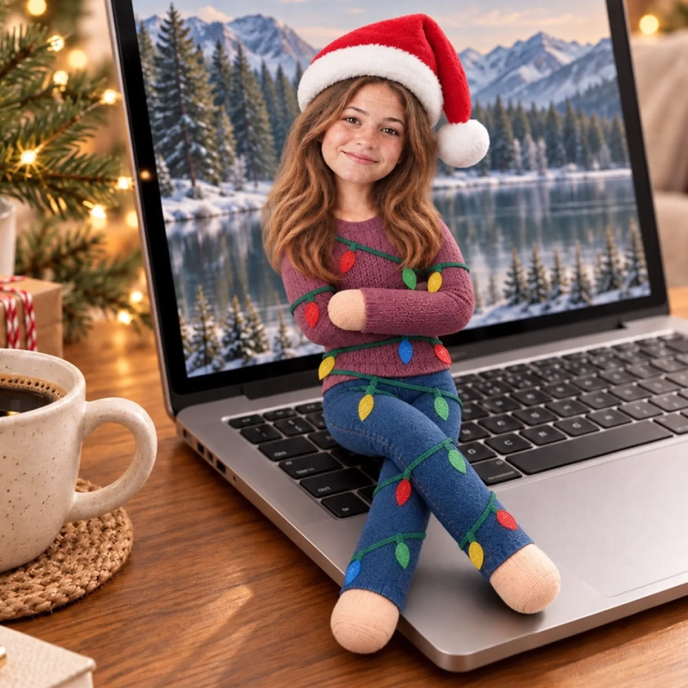 Personalized Poseable Plush Doll Custom Photo Christmas Light Poseable Doll Holiday Gifts For Sisters, Coworkers And Family
