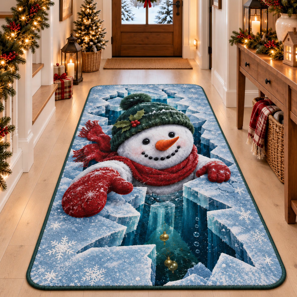 Personalized 3D Santa Area Rug Optical Illusion Christmas Floor Mat Holiday Gift Accent Home Decoration For Festive Living Room