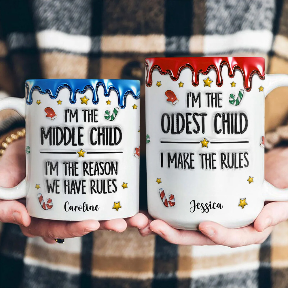 Personalized Funny Siblings Mug Set Oldest Middle Youngest Child Coffee Cup Humor Gift For Brother Sister Family Birthday Present