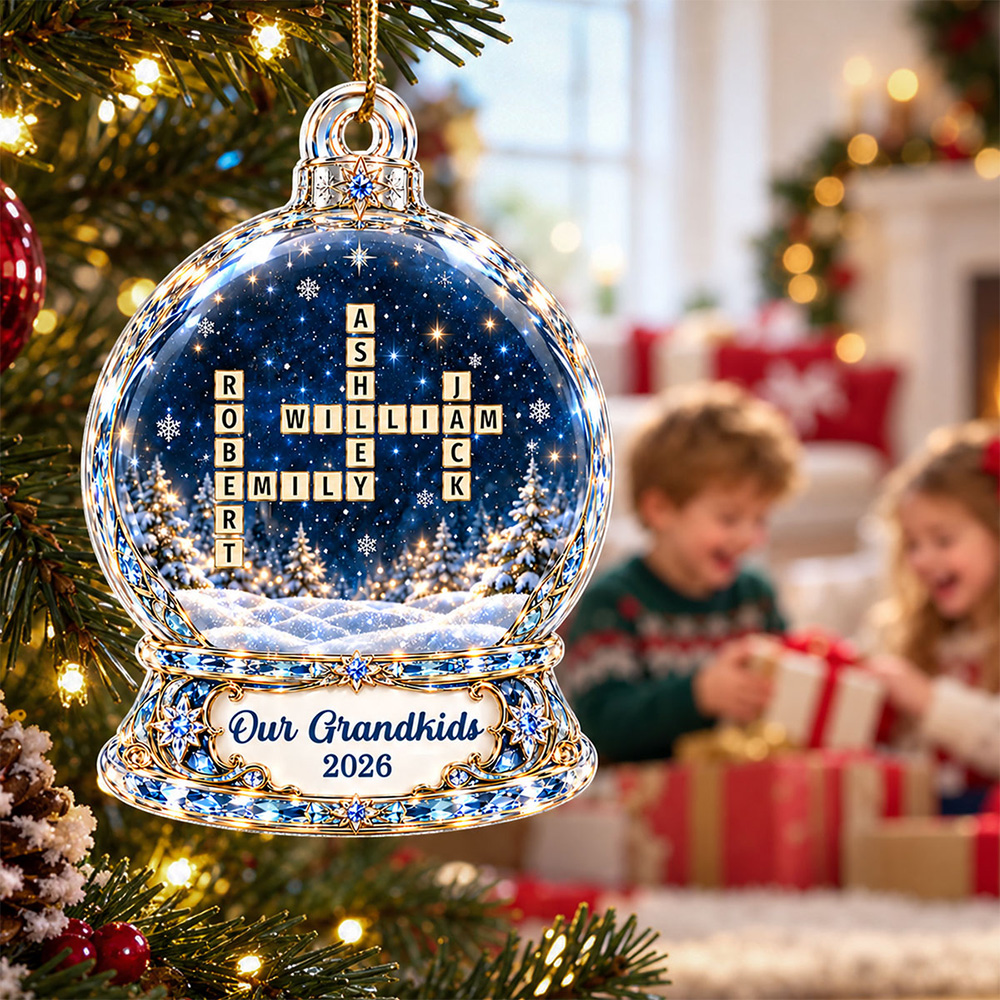 Personalized Acrylic Ornament Our Grandkids Crossword Winter Gift For Grandma, Grandpa, Grandparents