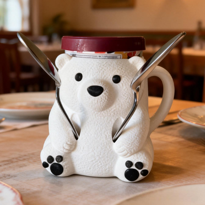 Polar Bear Ice Cream Pint Holder 3D Printed Cozy with Spoon Slot