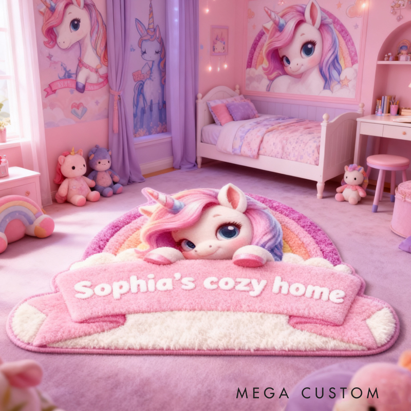 Personalized Dream Horse Rainbow Custom Name Soft Decorative Gift Magical Fantasy Style Cozy Nursery Pink Dream Cute Pastel Lovely Sweet Baby Room Graphic Carpet Rug for Kids