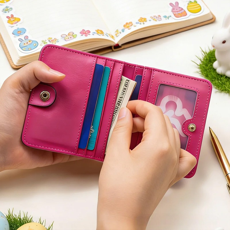 Personalized Cute Rabbit Initial PU Leather Bifold Pocket Wallet with Multiple Card Slots with Name Easter Gift for Girls