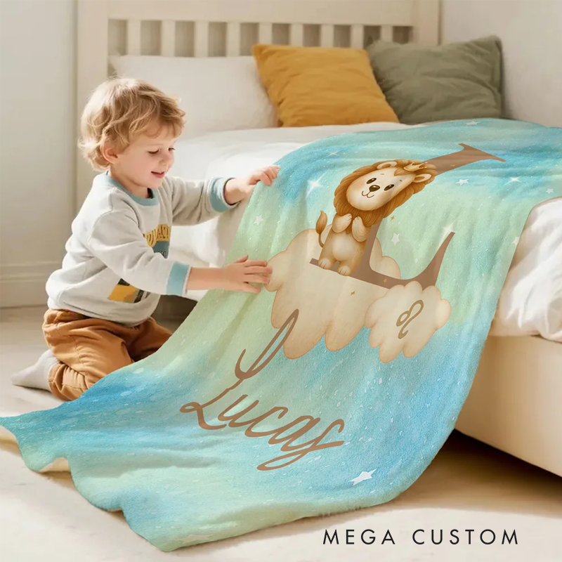 Personalized Starry Sky 12 Zodiac Animal Soft Throw Blanket with Name and Initial Daily Use Birthday Gift for Children Girls Boys