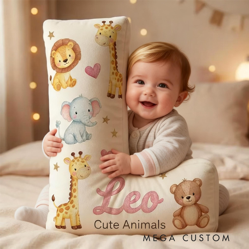 Personalized Animal Letter Pillow Custom Initial Pillow for Kids Safari Baby Animals Nursery Decor Cute Animals Cushion Toddler Gift