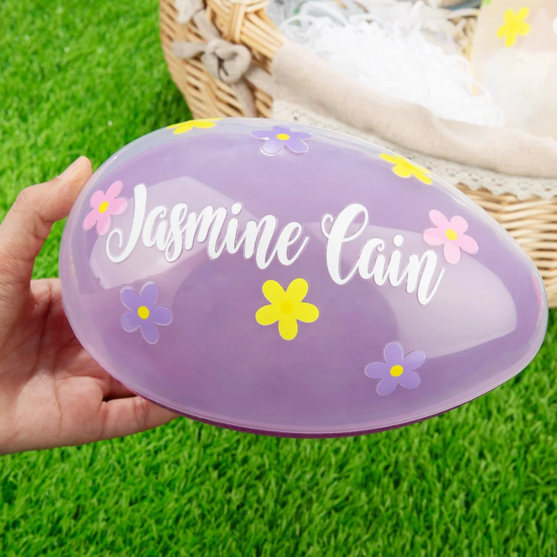 Personalized Flowers Fillable Jumbo Easter Egg with Name Easter Party Hunting Gift for Boys Girls