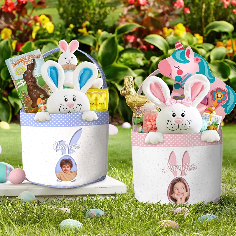 Personalized Adorable Easter Basket For Kids with Cute Bunnies Easter Basket Easter Gifts for Kids