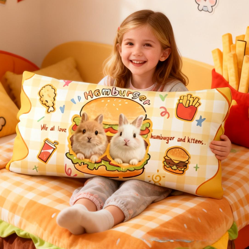 Personalized Cute Cartoon Hamburger Fried Chicken Pillow Baby Animals Nursery Decor Easter Gifts Toddler Gift 