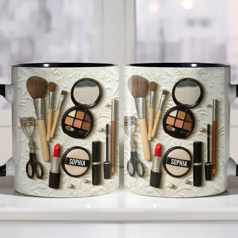 Personalized Capture the Beauty of Your Everyday Look Featuring Essential Makeup Tools Custom Accent Mug Gift for Makeup Lovers