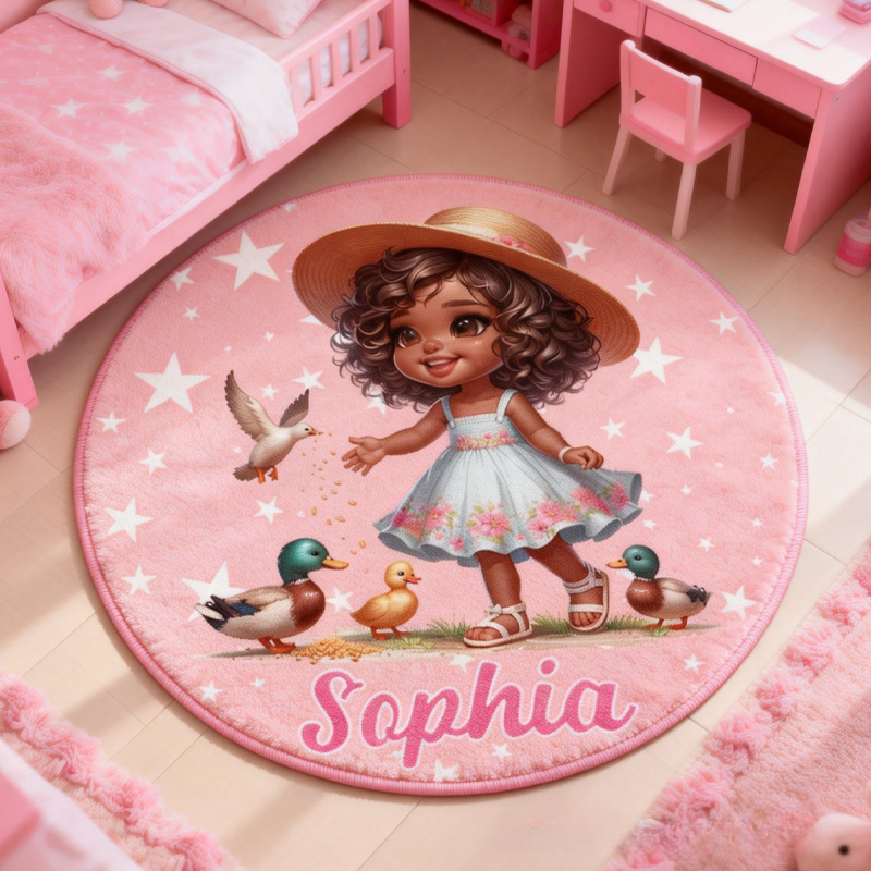 Personalized Cartoon Black Girl Rug with Name Home Decor Christmas Birthday Gift for Kids