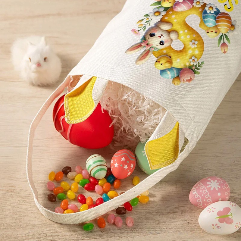 Personalized Cartoon Easter Bunny Ears Large Capacity Basket with Name and Initial Easter Eggs Hunting Party Easter Gift for Kids