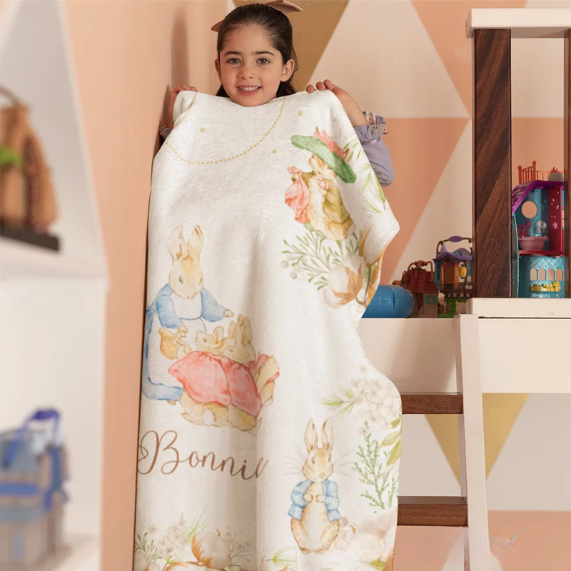 Personalized Easter Rabbit Soft Throw Blanket with Name Home Decor Easter Birthday Baby Shower Gift for Newborn Kids