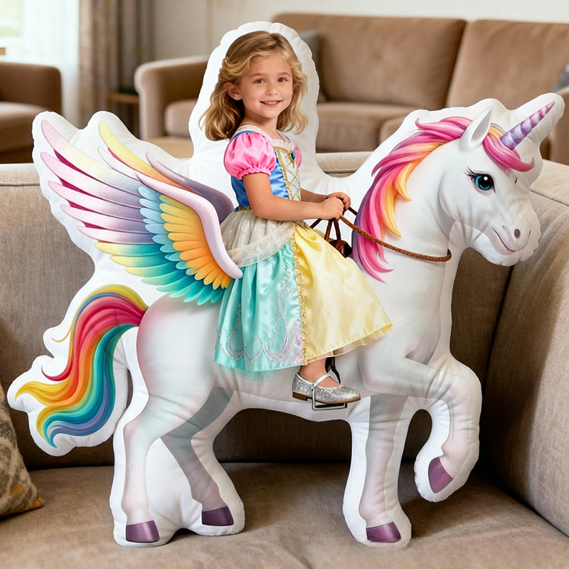 Personalized Face Portrait Pillow with Dream Horse Pattern with Name Graphic 3D Print Pillow Christmas Gift for Kids or Baby Birthday Gift