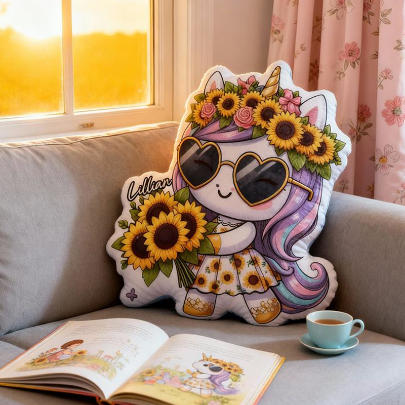 Personalized Cute Sunglasses Dream Horse with Name Graphic 3D Print Pillow Christmas Gift for Kids or Baby Birthday Gift