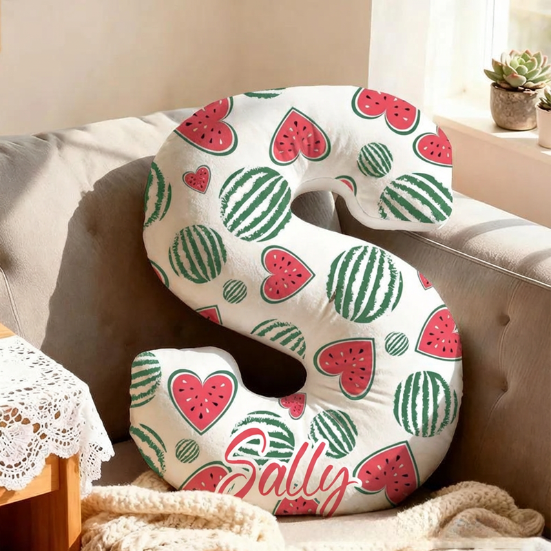 Personalized Heart-Shaped Watermelon Pattern Letter with Name Graphic 3D Print Pillow Christmas Gift for Kids or Baby Birthday Gift