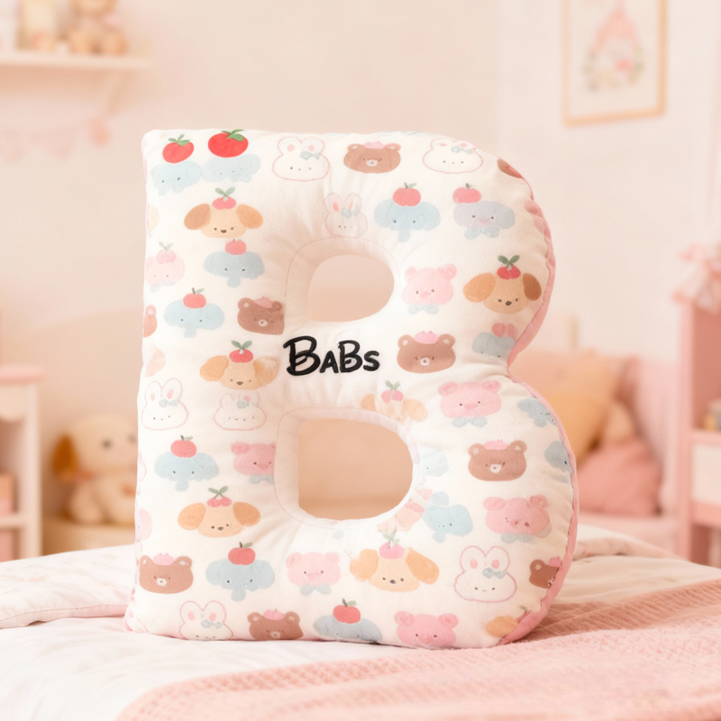 Personalized Cartoon Bunny and Bear Pattern with Name Graphic 3D Print Pillow Christmas Gift for Kids or Baby Birthday Gift