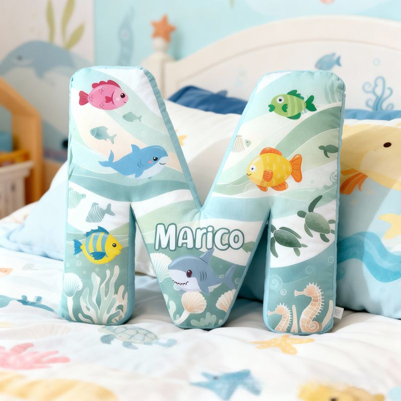 Personalized Cute Marine Animal Underwater Pattern Design with Name Graphic 3D Print Pillow Christmas Gift for Kids or Baby Birthday Gift