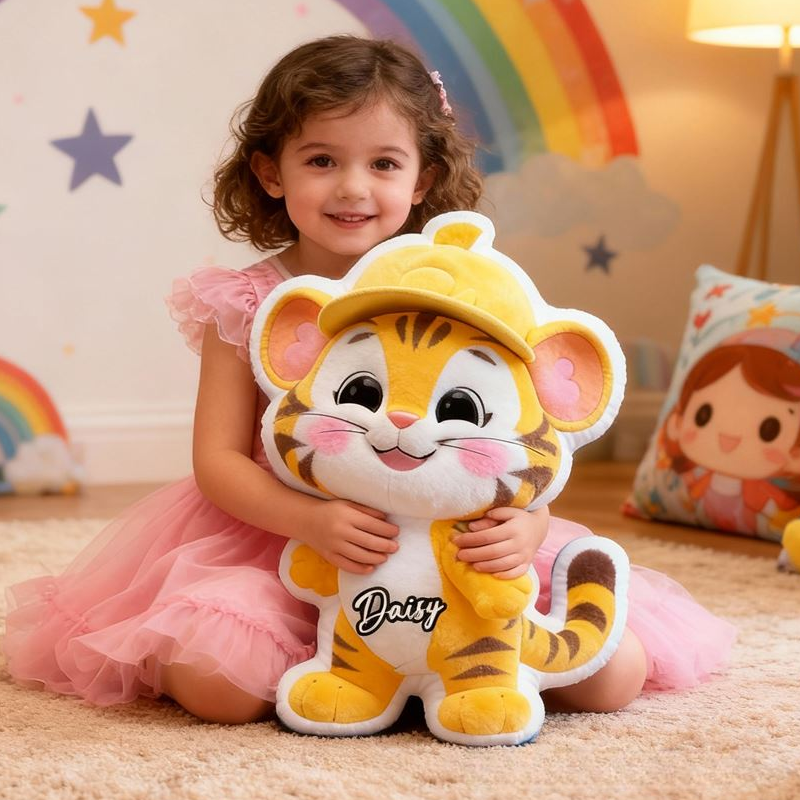 Personalized Cute Tiger with Name Graphic 3D Print Pillow Christmas Gift for Kids or Baby Birthday Gift