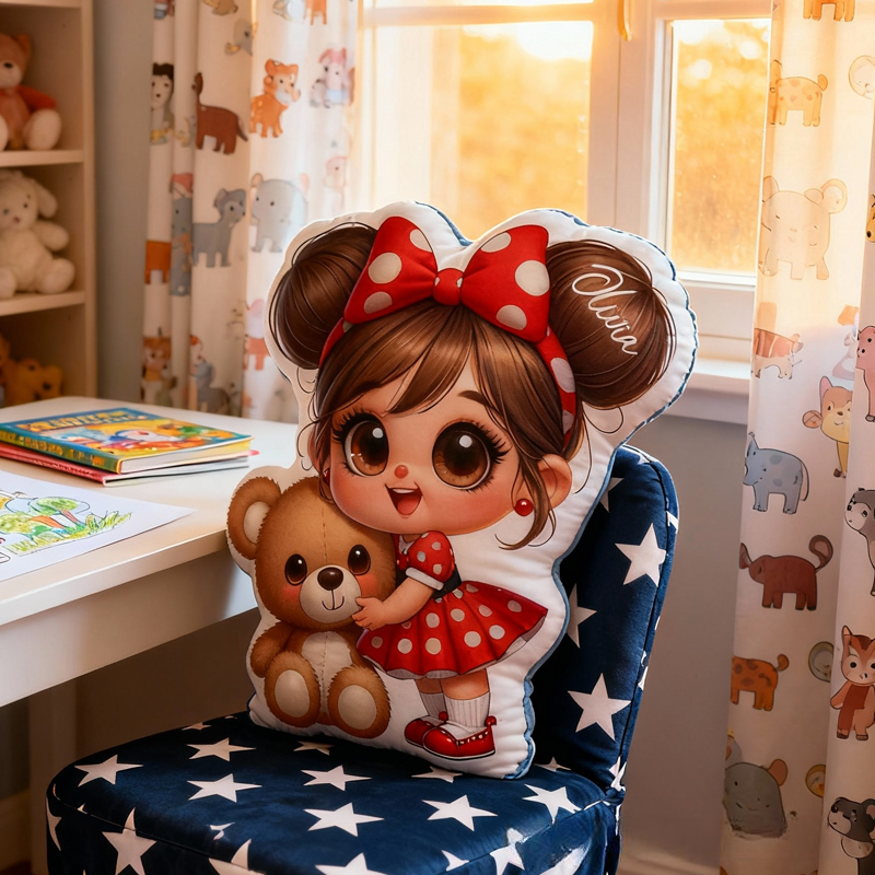 Personalized Cute Girl with Name Graphic 3D Print Pillow Christmas Gift for Kids or Baby Birthday Gift