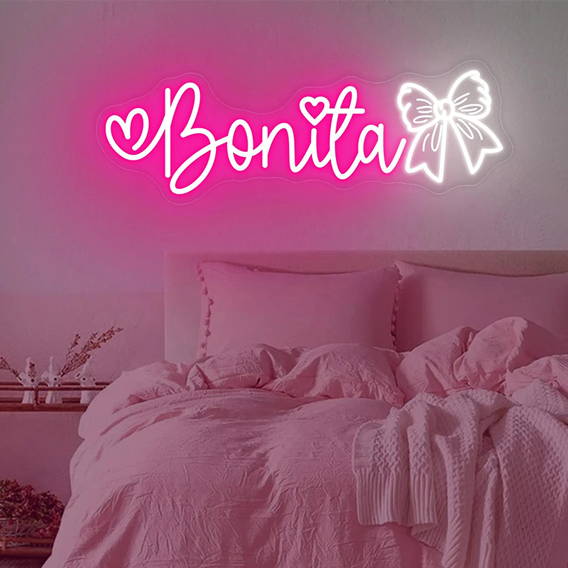 Personalized Cheerleader Neon Sign with Custom Name and Bow Design for Cheerleader Girls