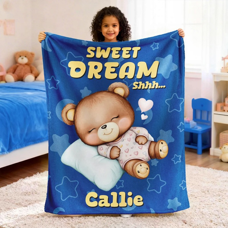 Personalized Stars Moons Clouds Sweet Dream Cartoon Animals Soft Throw Blanket with Name Home Decor Birthday Christmas Gift for Kids