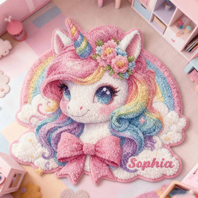 Personalized Dreamy Horse with Bow with Name Soft Rug Christmas Gift for Kids Rug Birthday Gifts for Kid